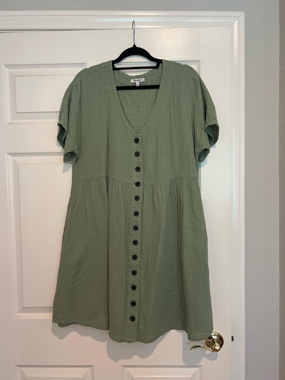 Madewell Sage Green Button-Front Mini Dress